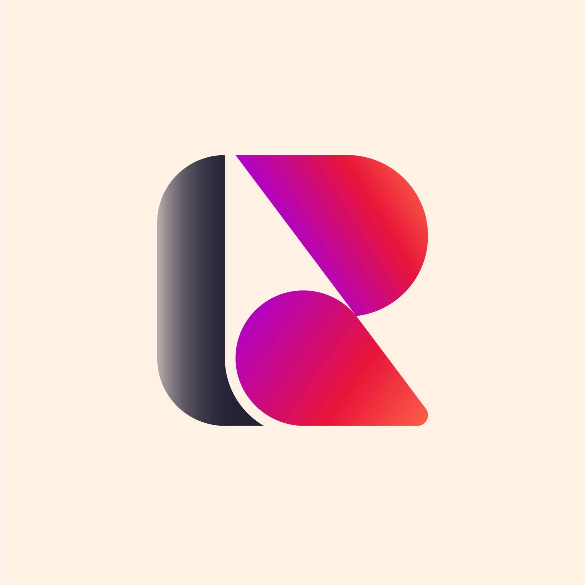 R letter combined with the element of paper peel structure to form a a very minimal, friendly and trendy logo