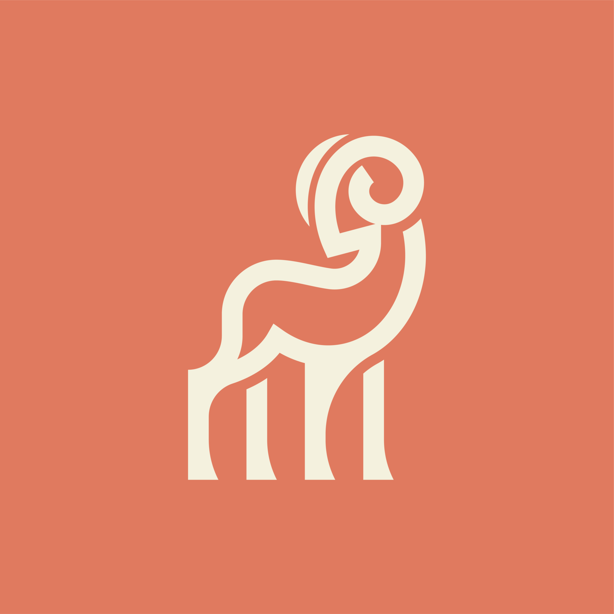 Minimalist logo depicting the outline of a ram or deer, emphasizing its distinctive features