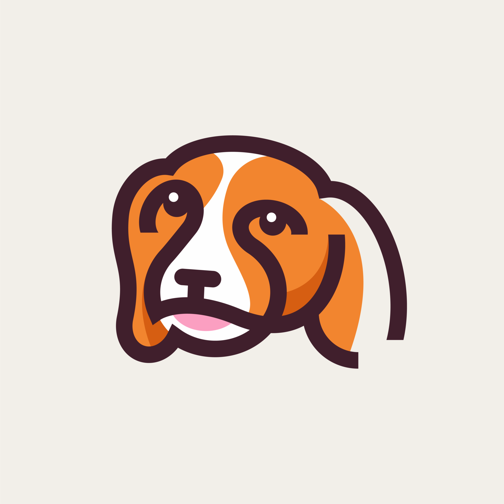 A minimalist logo depicting a simplified silhouette of a dog