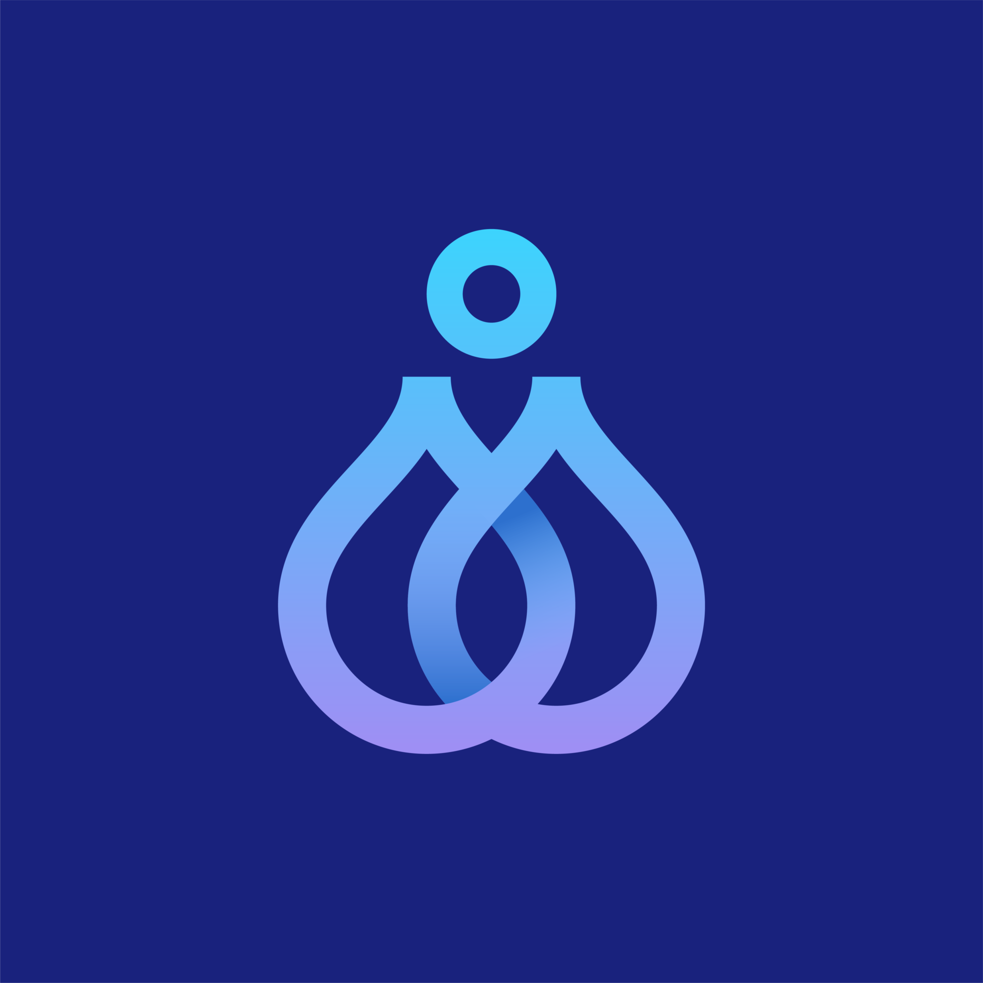 Logo depicting two merging drops forming a feminine silhouette, representing harmony and balance, suitable for a yoga or wellness business.